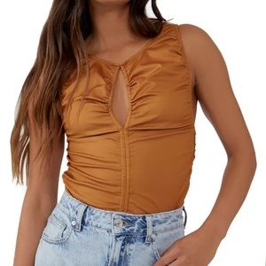 Free People Scrunched Tan Crop Tank Top Shirt Women